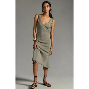 Daily Practice Anthropologie Ribbed Midi Dress Size S Sage Green Minimal Chic